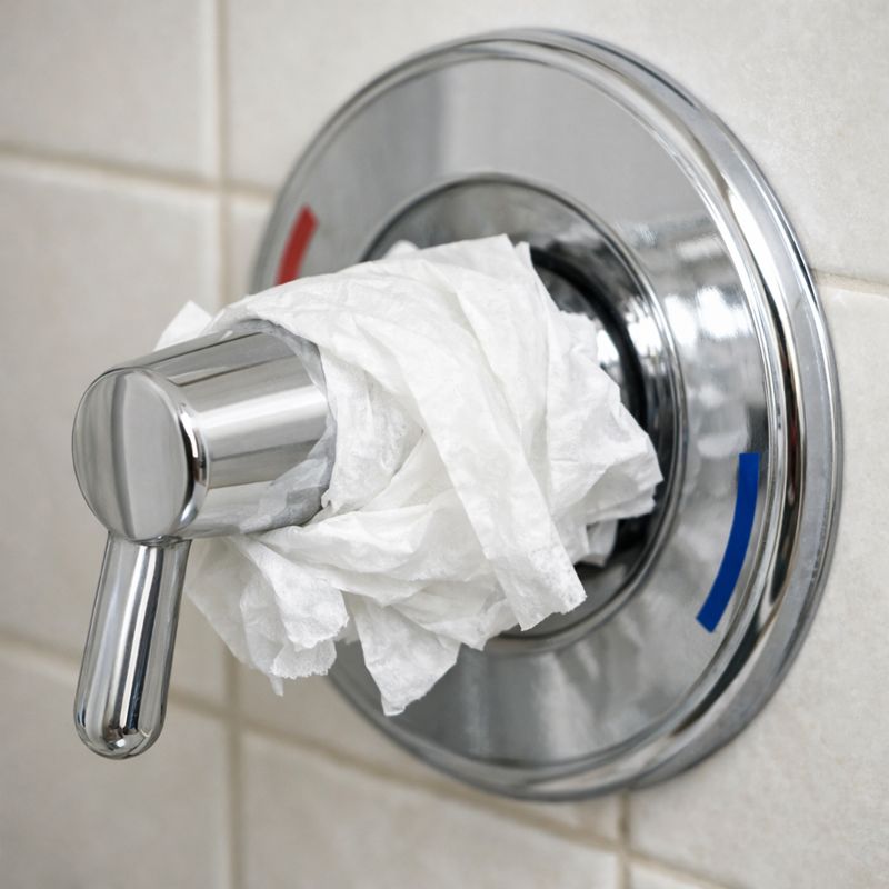 wrap a tissue around the faucet handle