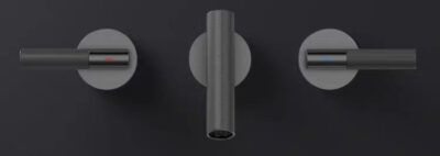 A-Torneira modern matte black kitchen faucet with sleek cylindrical design and dual handles for precise control.