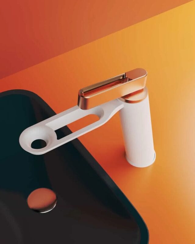 Modern kitchen faucet with rose gold finish, sleek design, and easy-to-use handle.