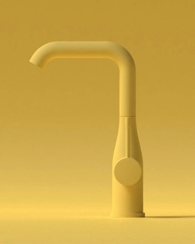 Yellow kitchen faucet, modern design, stylish home fixture, A-Torneira.