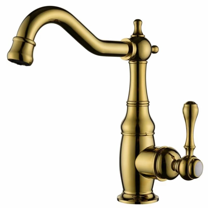 Elegant gold kitchen faucet with classic design, luxurious style for high-end kitchens.
