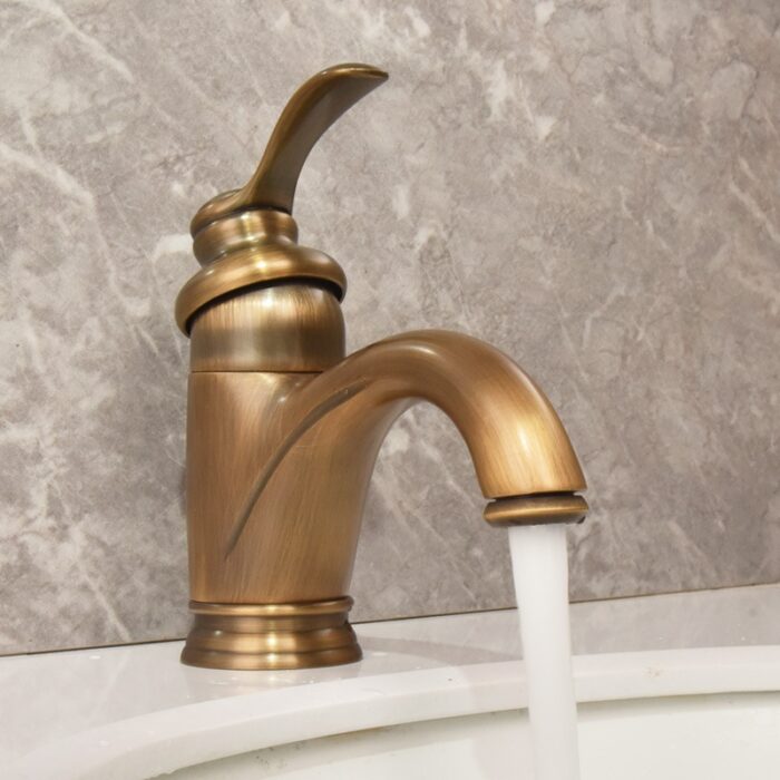 Antique Bathroom Sink Faucets Single Handle Brass Tap