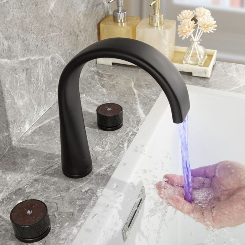 Bathroom Faucet Widespread Color-Changing LED Waterfall Tap
