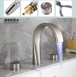 Bathroom Faucet Widespread Color Changing LED Waterfall Tap X4