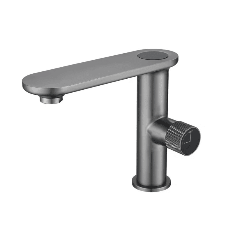S leel steel modern kitchen faucet with sleek design and adjustable knob for precise water flow control.