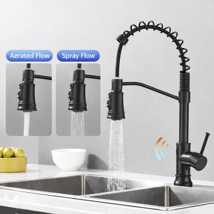 Black Touchless Kitchen Faucet with Pull-down Tap Sprayer
