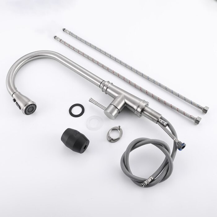 Brushed Nickel Kitchen Faucet with Pull Down Sprayer