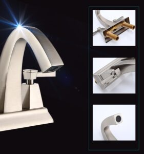 Stylish brushed nickel kitchen faucet with modern design and durable construction for timeless elegance.