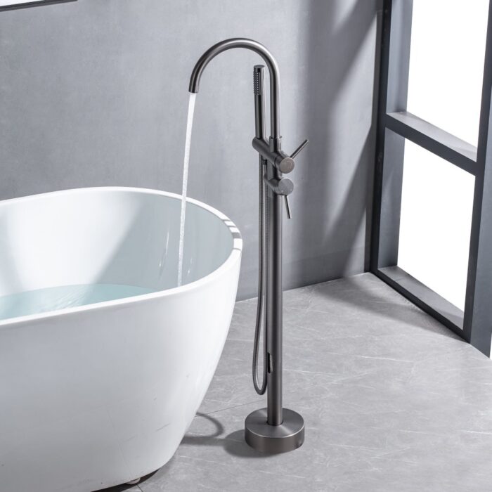 Floor Mount Tub Faucet with Showerhead, Bathtub Tap
