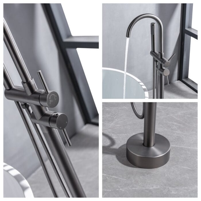 Floor Mount Tub Faucet with Showerhead, Bathtub Tap