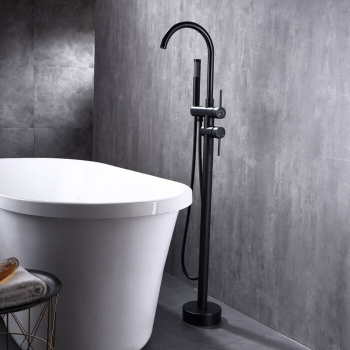 Floor Mount Tub Faucet with Showerhead, Bathtub Tap