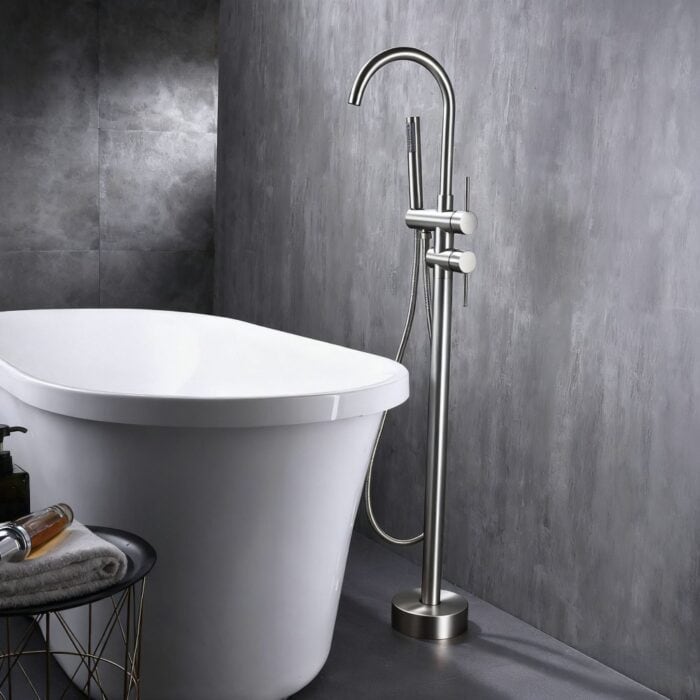Floor Mount Tub Faucet with Showerhead, Bathtub Tap