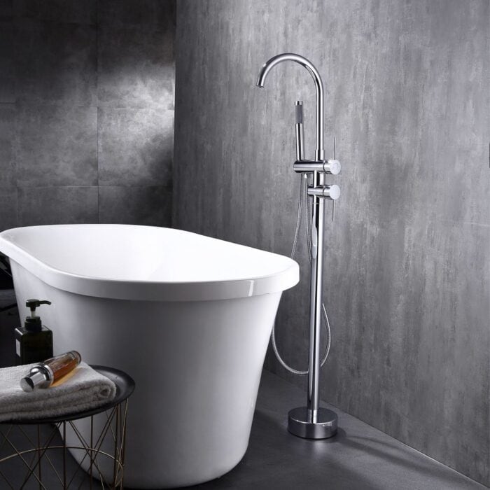Floor Mount Tub Faucet with Showerhead, Bathtub Tap
