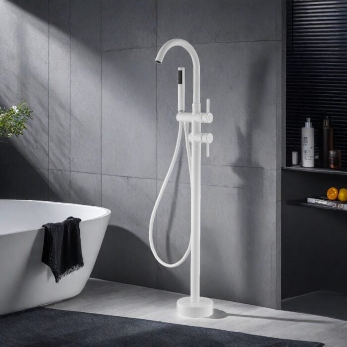 Floor Mount Tub Faucet with Showerhead, Bathtub Tap