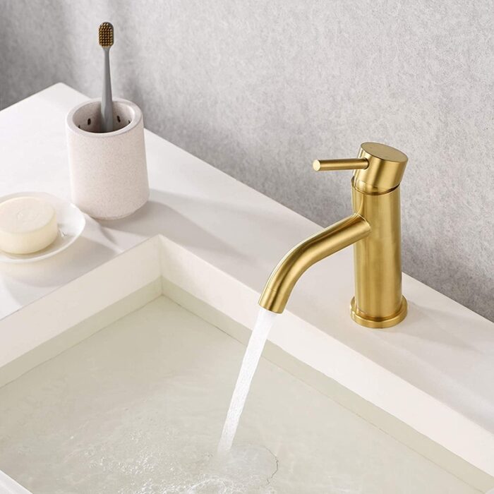 Gold Single Hole Bathroom Faucet, Stainless Steel Tap