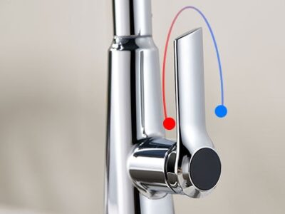 Sleek modern chrome kitchen faucet with adjustable temperature control.