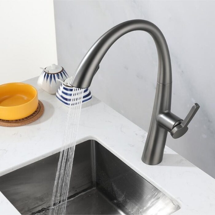 Kitchen Faucet Single Handle Pull Down Sprayer, Black, Gold