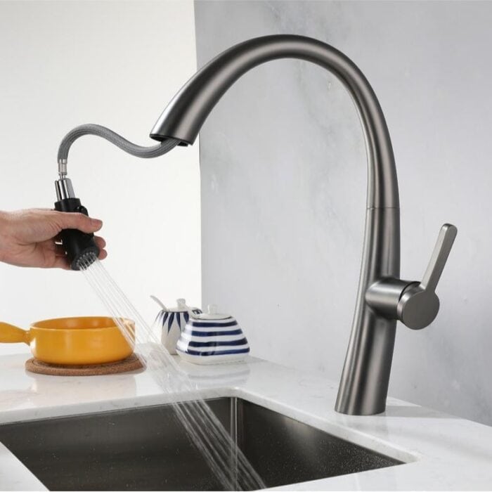 Kitchen Faucet Single Handle Pull Down Sprayer, Black, Gold