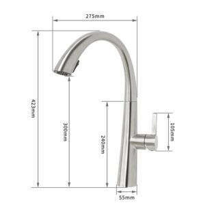 Stainless steel kitchen faucet with modern design and adjustable height for easy use.