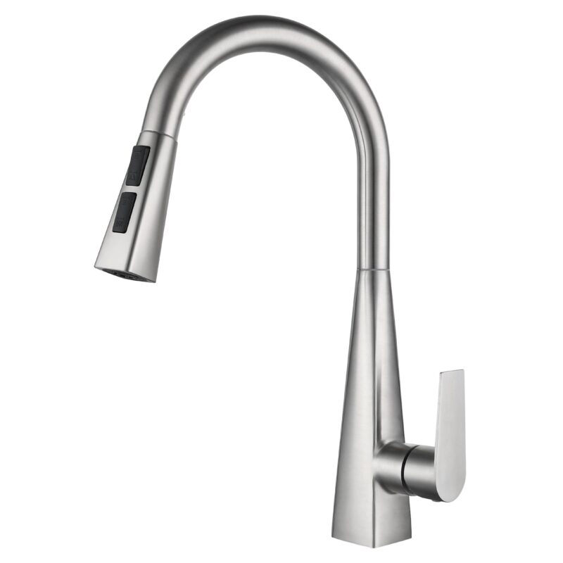 Sleek stainless steel kitchen faucet with touch controls for modern, efficient water use.