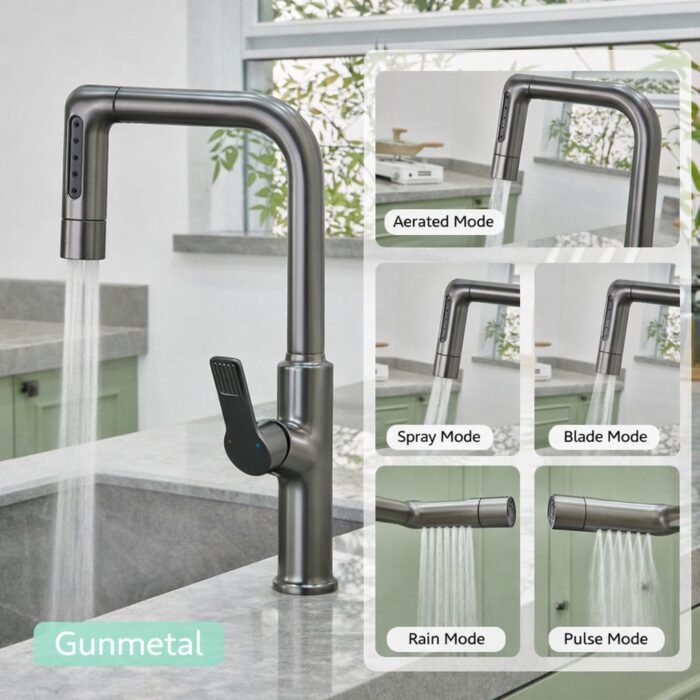 Kitchen Faucet with Pull Out Spray 5-Mode Sink Tap