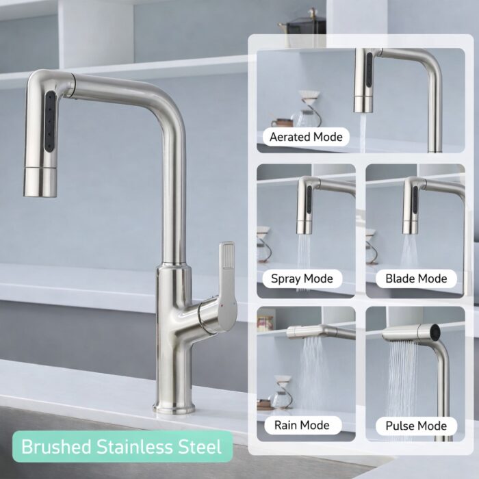 Kitchen Faucet with Pull Out Spray 5-Mode Sink Tap