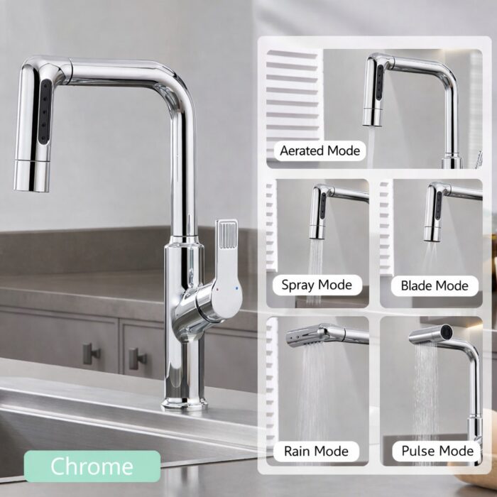 Kitchen Faucet with Pull Out Spray 5-Mode Sink Tap
