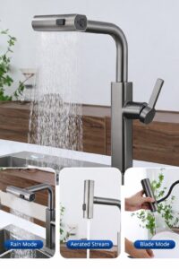 Kitchen Faucet with Pull Out Sprayer Rainfall Sink Tap X3