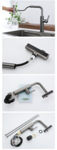 Torneira de cozinha com pulverizador extraível e torneira de pia com efeito de chuva 7 Kitchen Faucet with Pull Out Sprayer Rainfall Sink Tap X7