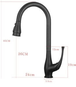 Sleek black kitchen faucet with pull-down spray, durable matte finish, and modern design.