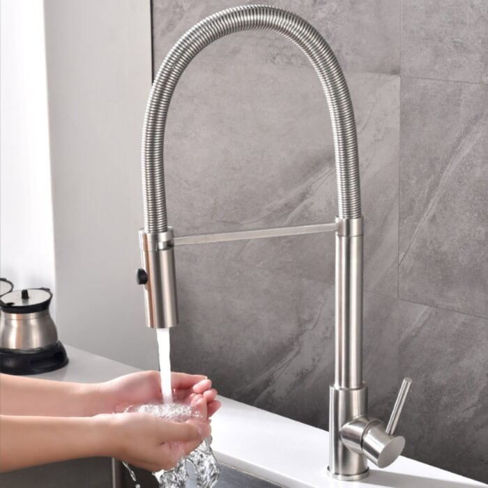 High-efficiency stainless steel kitchen faucet, modern design, easy to operate, durable, perfect for kitchen sink.