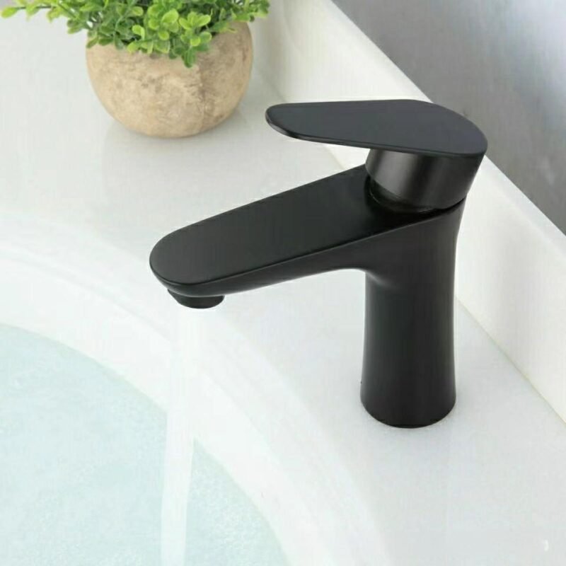 Sleek black modern bathroom faucet with minimalist design for stylish home decor.