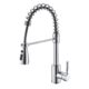 Flexible spring kitchen faucet with pull-down spray, modern stainless steel design, high-arc spout, and durable construction.