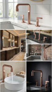 Rose Gold 3 Hole Bathroom Sink Tap X1