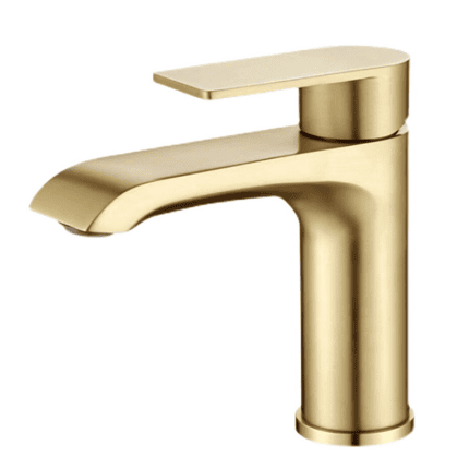 Brass modern kitchen faucet with sleek design and single handle for home or commercial use.
