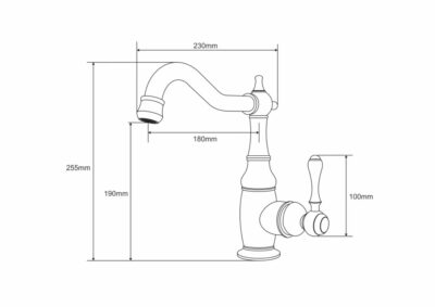 1. Classic kitchen faucet with detailed measurements, durable metal construction, perfect for modern or vintage kitchens.