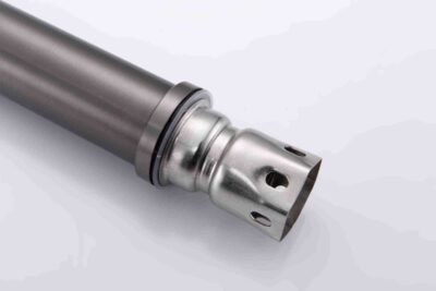 Stainless steel kitchen faucet spout with durable construction and modern design.