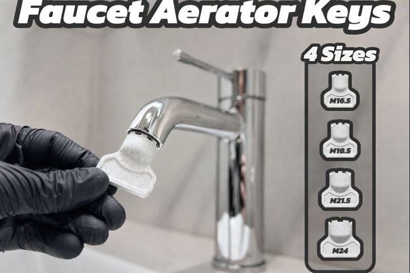 Aerator key inserted into a recessed cache aerator with visible notches