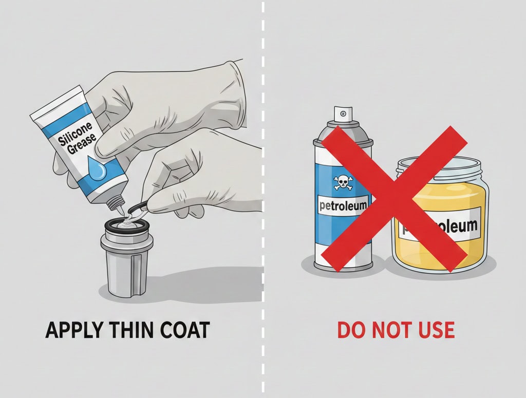 Applying a thin layer of silicone grease to cartridge O-rings; avoid petroleum-based lubricants
