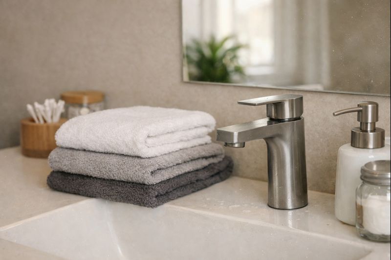 Simple bathroom refresh concept showing clean fixtures and an easy-to-service design mindset