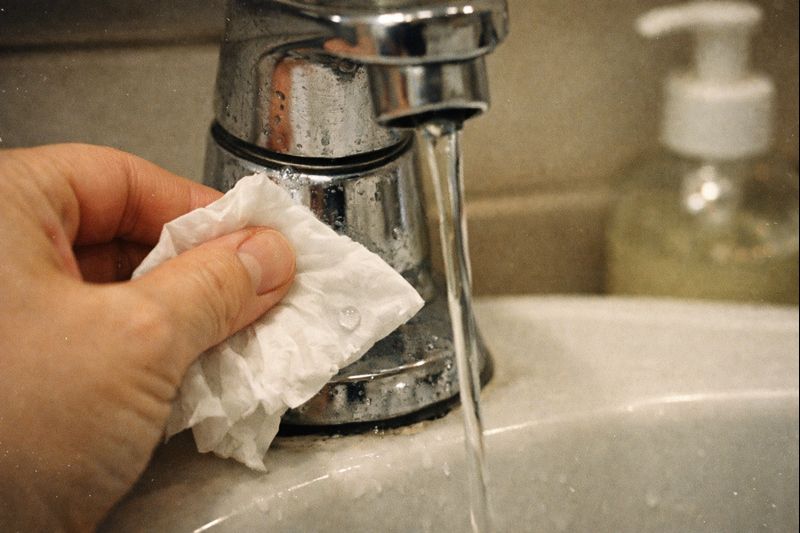 Final inspection using a dry tissue to check for hidden seepage after changing a tap washer