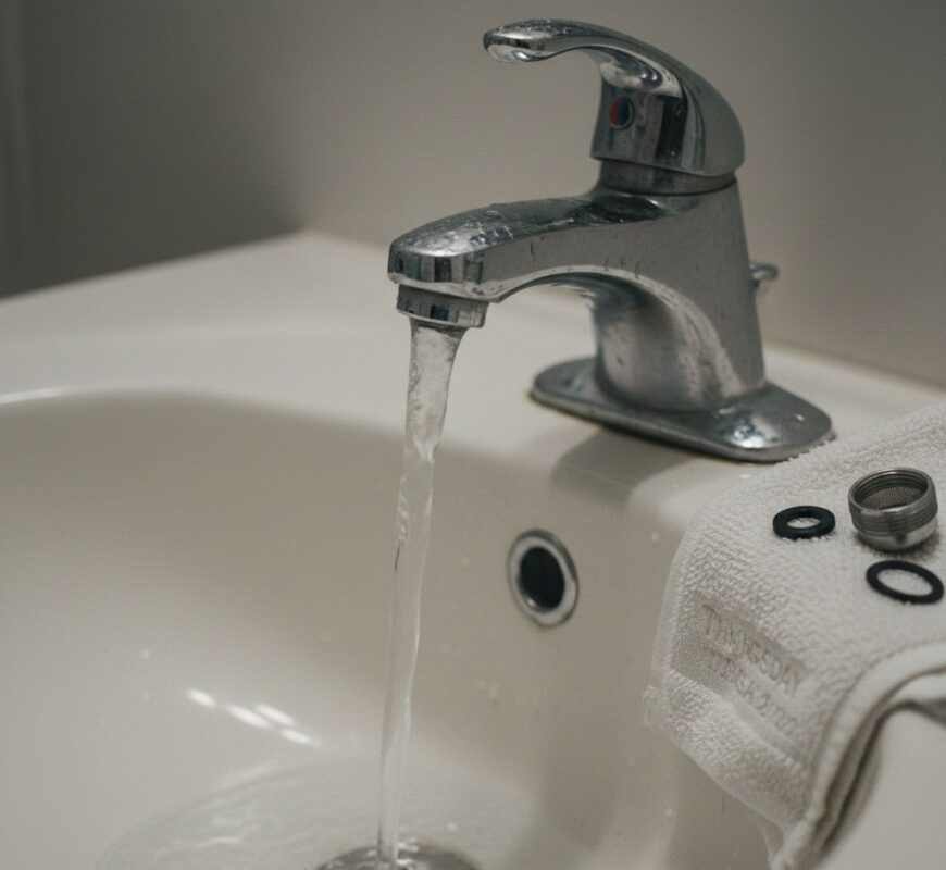 Como limpar um aerador de torneira (Guia 2026) 6 Flushing the faucet line with the aerator removed to clear grit before reinstalling