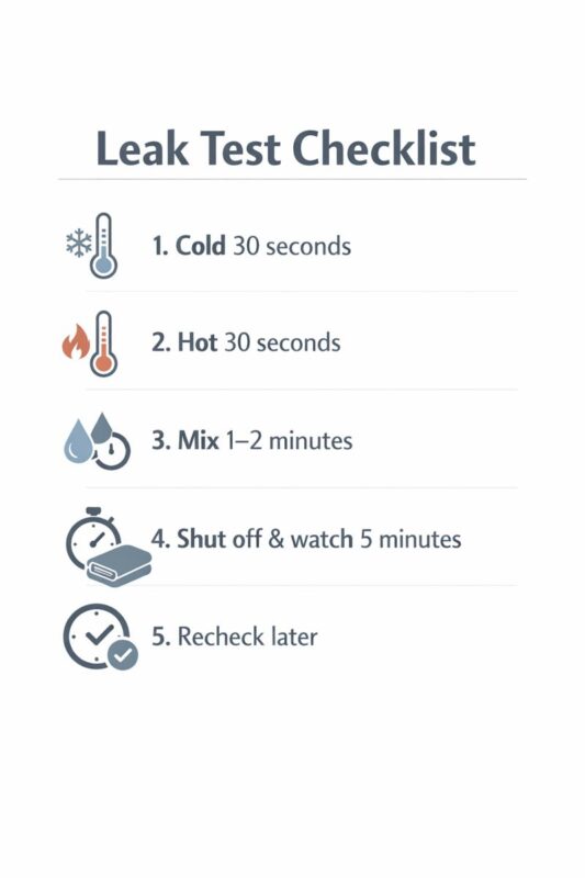Leak test checklist after replacing a shower faucet cartridge