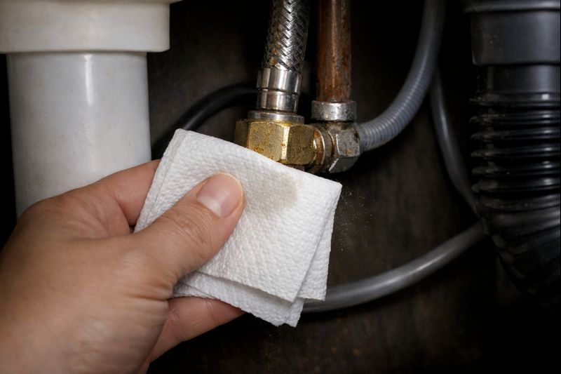 Como substituir uma torneira de banheiro: um guia passo a passo (2026) 7 Checking for leaks under the sink using a dry paper towel on each connection