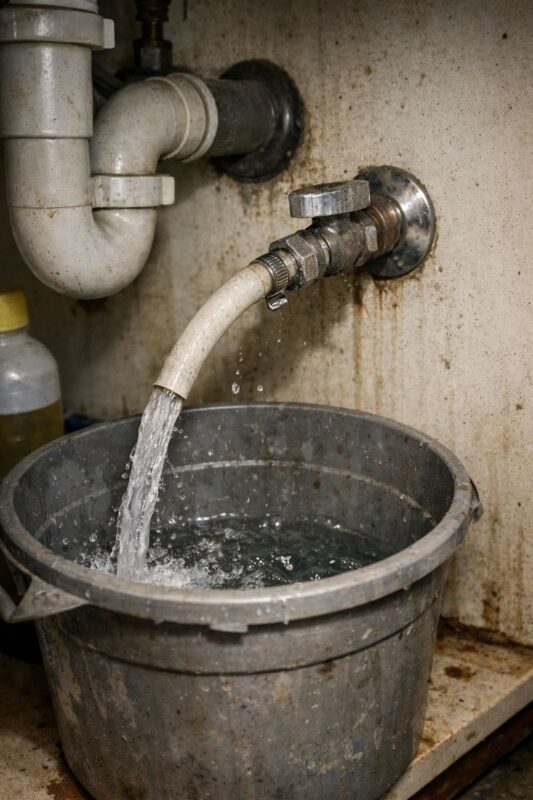 Como substituir uma torneira de banheiro: um guia passo a passo (2026) 6 Flushing shutoff valves into a bucket before connecting the new faucet to protect the cartridge