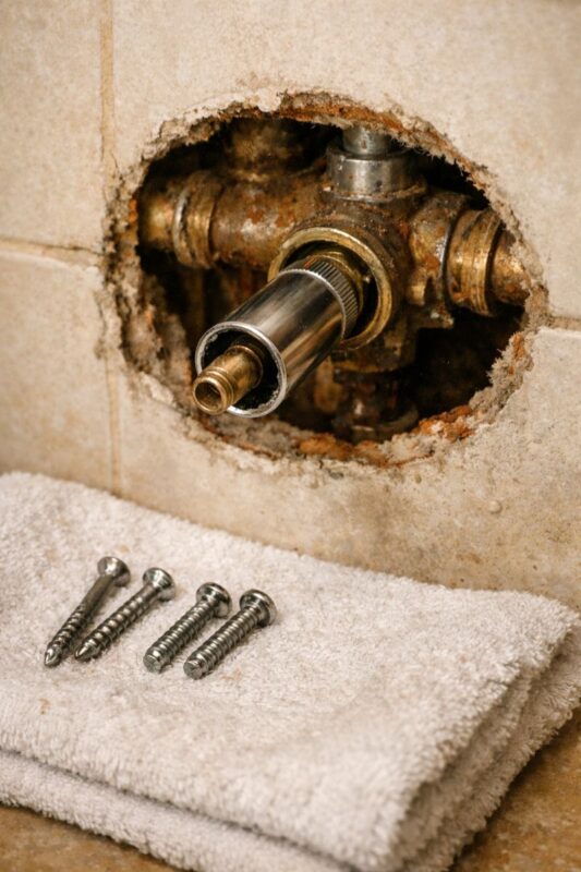 Using a deep socket to remove an in-wall diverter stem after taking off the handle and trim plate