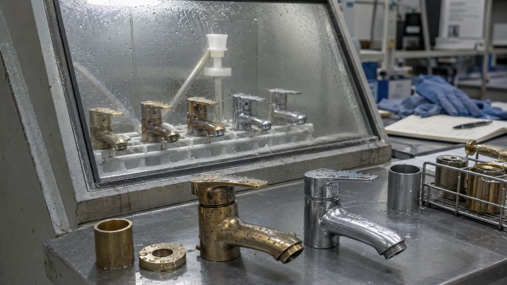 Faucet corrosion resistance test for brass and stainless steel finishes
