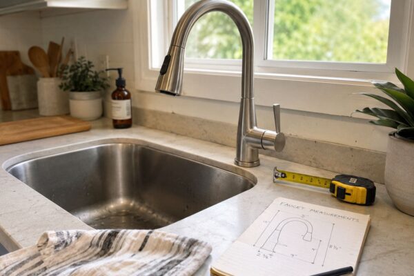 Modern stainless steel kitchen faucet with high arc spout for easy use and style.