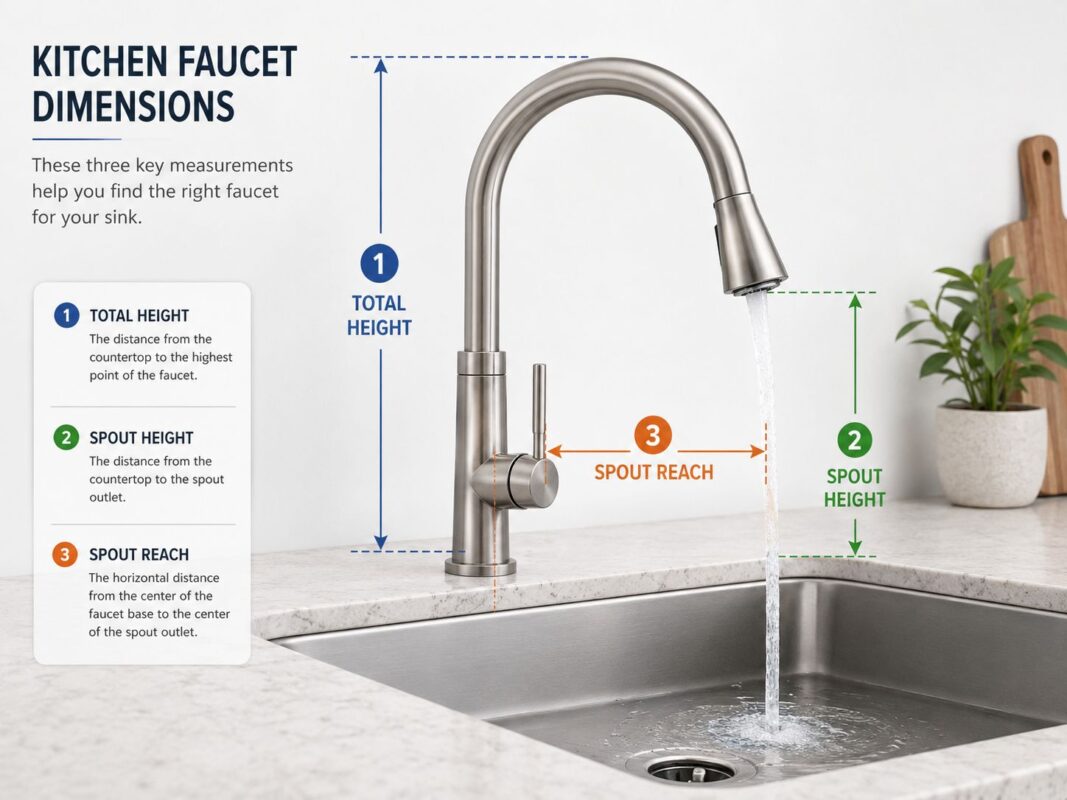 Kitchen faucet spout height and spout reach guide