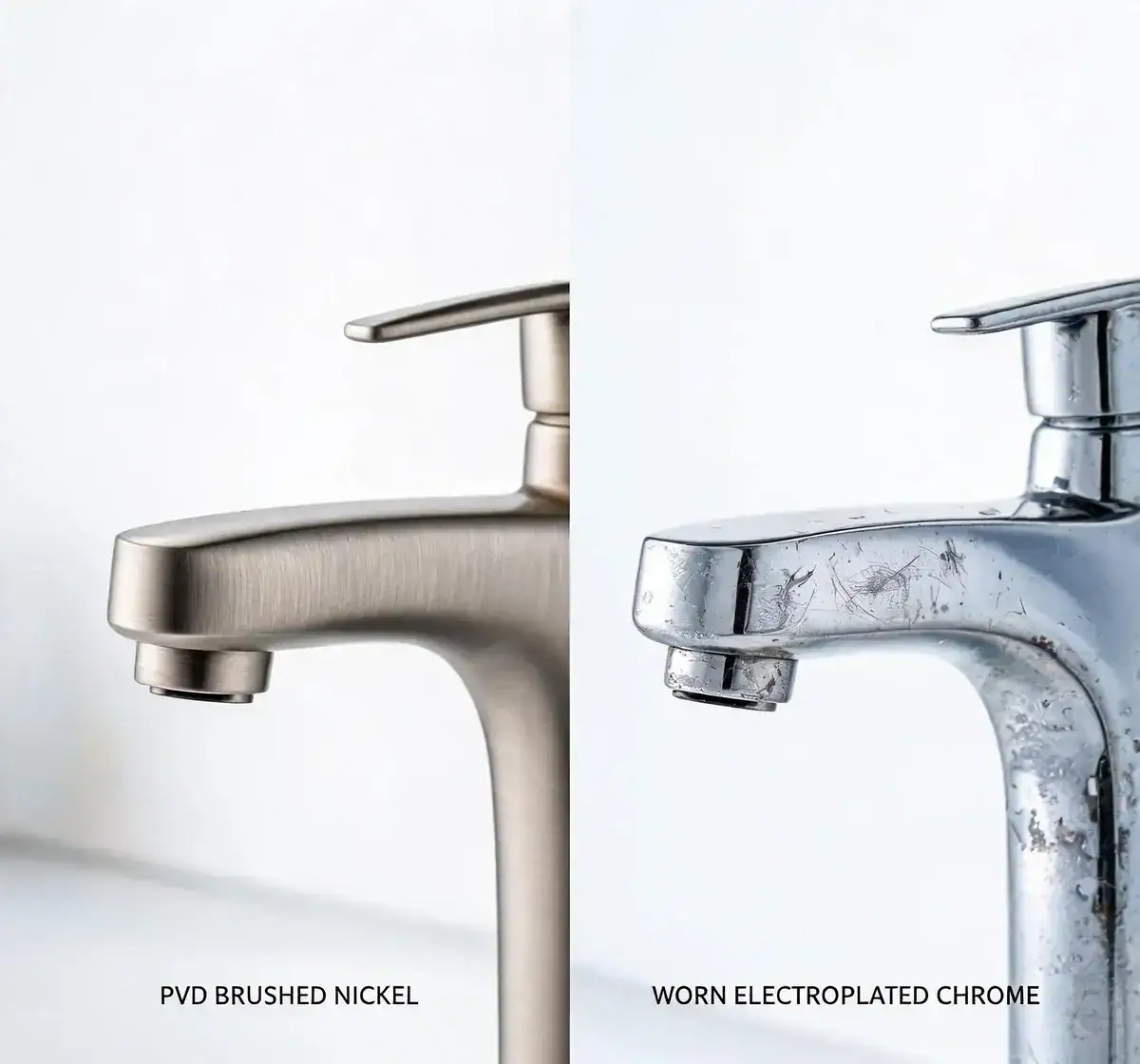 PVD vs electroplated faucet surface finishes close-up comparison